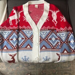 Red and White Reindeer Pattern Men's Sweater